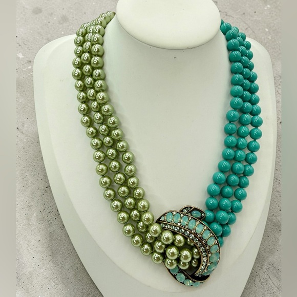 RARE Heidi Daus Retired Asymmetrical Pearl Turquoise Opal Necklace 14-18” Choker - Picture 13 of 17